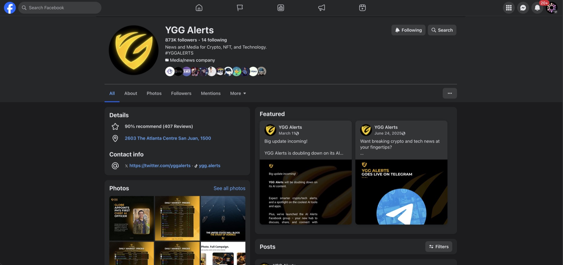 YGG Alerts Facebook page — 873K followers